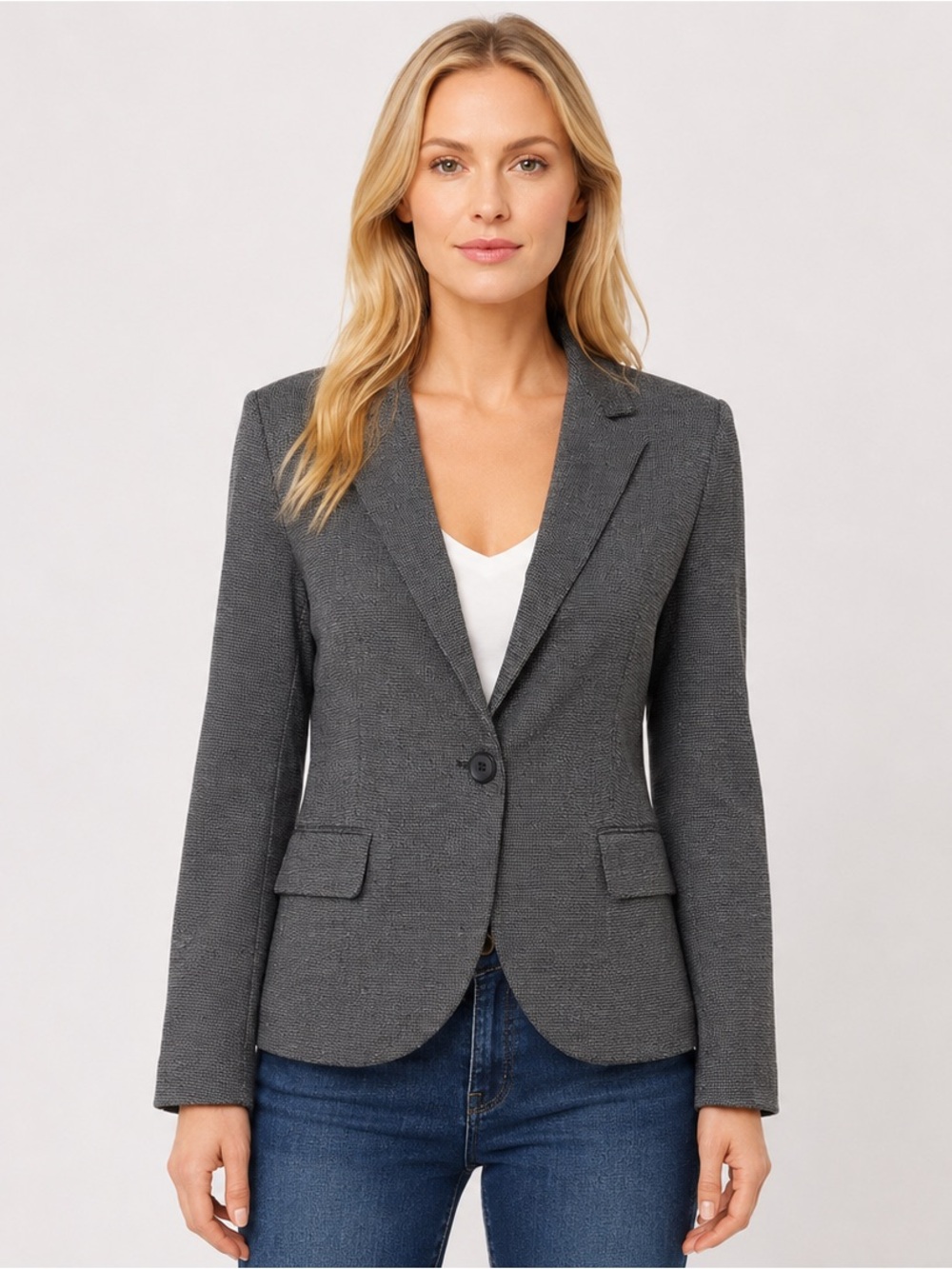 Express Black/White Textured Pattern One-Button Leopard Lined Blazer Size 10